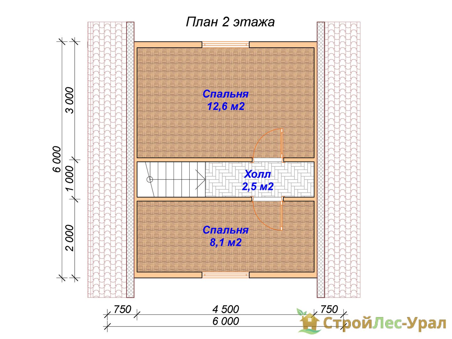 Проект дома ДБ-37 (6х8м), площадью 62м² из бруса 150х150мм